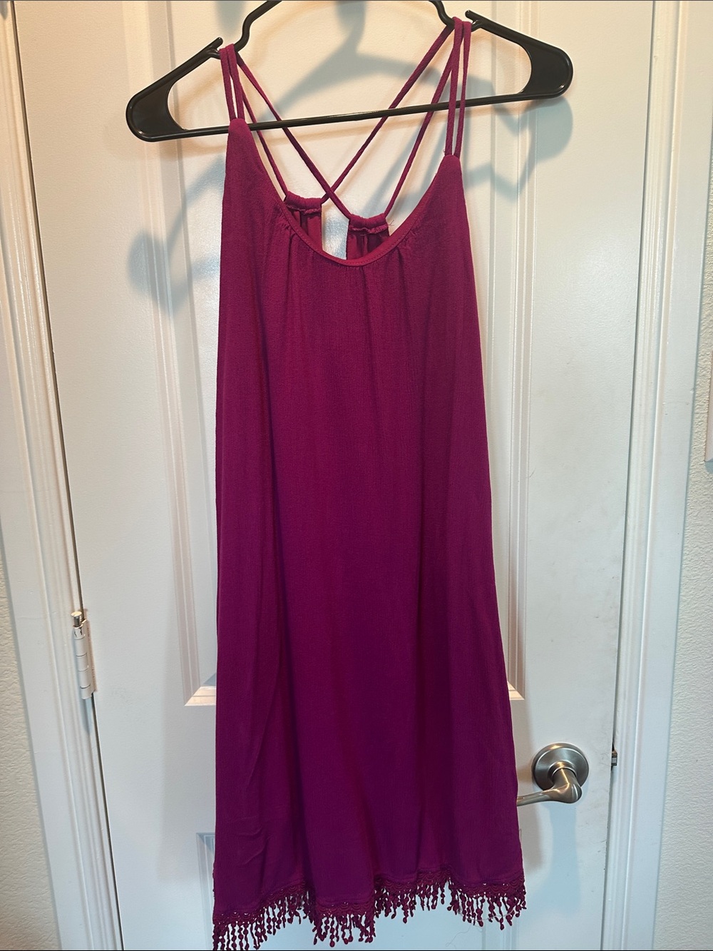 Maurices Fuchsia Strappy Dress with Tassel Hem